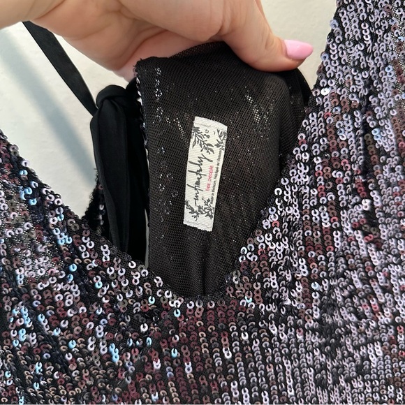 Free People Gold Rush Mini Dress Sequins Sparkle Night Black Dark Romantic Large - Picture 7 of 16